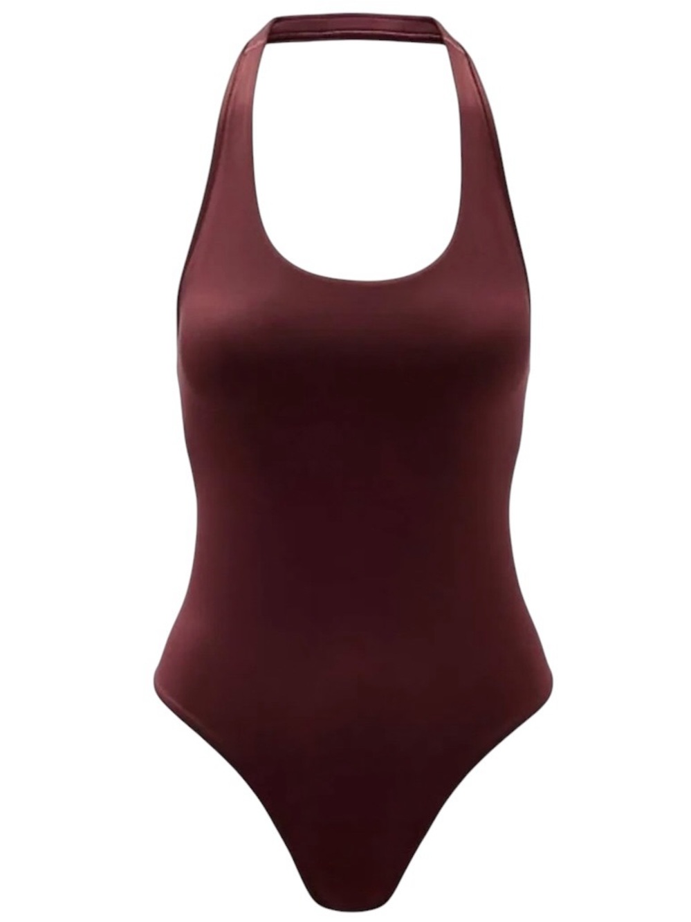 Athleta BodyMove Halter Bodysuit L Burgundy Maroon Brown Low Back